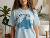 Light blue t-shirt with "Lake Mendota Wisconsin" map graphic and compass design.