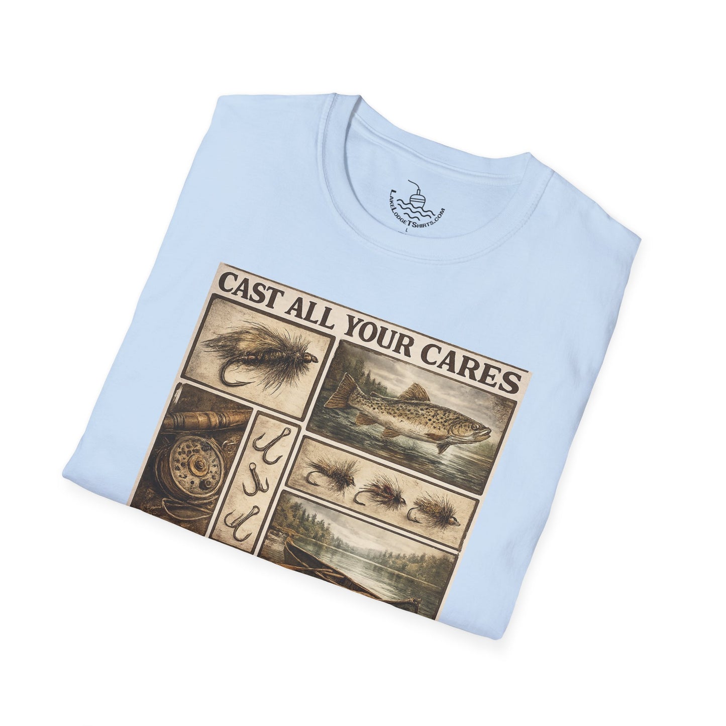 Fly Fishing Cast All Your Cares Upon the Lord Scripture T-Shirt | 1 Peter 5:7 Bible Verse for Fisherman, Father's Day