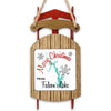 Red sled ornament with "Merry Christmas From Falcon Lake" and lake map graphic.