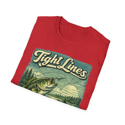 Tight Lines Fishing Graphic T-Shirt | Bass Fishing at the Lake Retro Design