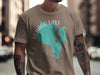T-shirt with a turquoise Sebago Lake Maine map graphic and compass rose.