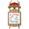 Wooden sled ornament with red metal runners, displaying "Merry Christmas FROM Woods Canyon."
