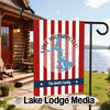 Garden flag with red and white stripes, Lake Wappapello Missouri map, and "The Smith Family".