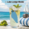 Glass with Lake Mohave outline and "Arizona" text on a beach background.