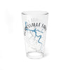 Clear glass pint glass with "Burnsville Lake Virginia" text and lake map design.