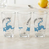 Three clear glasses with Caddo Lake map and compass design.