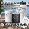 Mug, tumbler, and water bottle with Cherokee Lake design and personalization text.