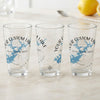 Three clear glasses with a blue lake outline and compass design, text reads "Your Custom Lake".
