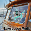 Kaw Life sticker on boat window with Lake Lodge Media logo.