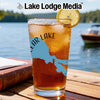 Glass of iced tea with lemon slice, featuring a blue map outline and "Clear Lake" text.