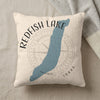 Pillow with "Redfish Lake Idaho" text, blue lake outline, and compass graphic.