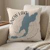Light colored pillow with blue Snow Lake map and Washington text.
