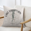 Lake Champlain map and compass design on a decorative pillow.