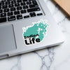 Teal map sticker with black text "Indian Life".