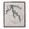 Woven throw blanket with Lake Glenville map and compass rose design.