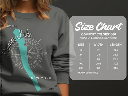 Size chart for Comfort Colors 1566 adult crewneck sweatshirt.