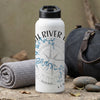 White water bottle with compass design and "KEN" and "LAKE LODGE MEDIA LLC" text.