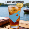 Glass with iced tea, lemon slice, and Lake Perris map graphic.