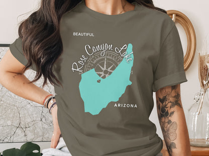 T-shirt with "Rose Canyon Lake Arizona" map and compass graphic.