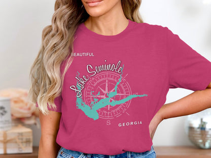 Pink t-shirt with "Lake Seminole Beautiful Georgia" and compass rose map.