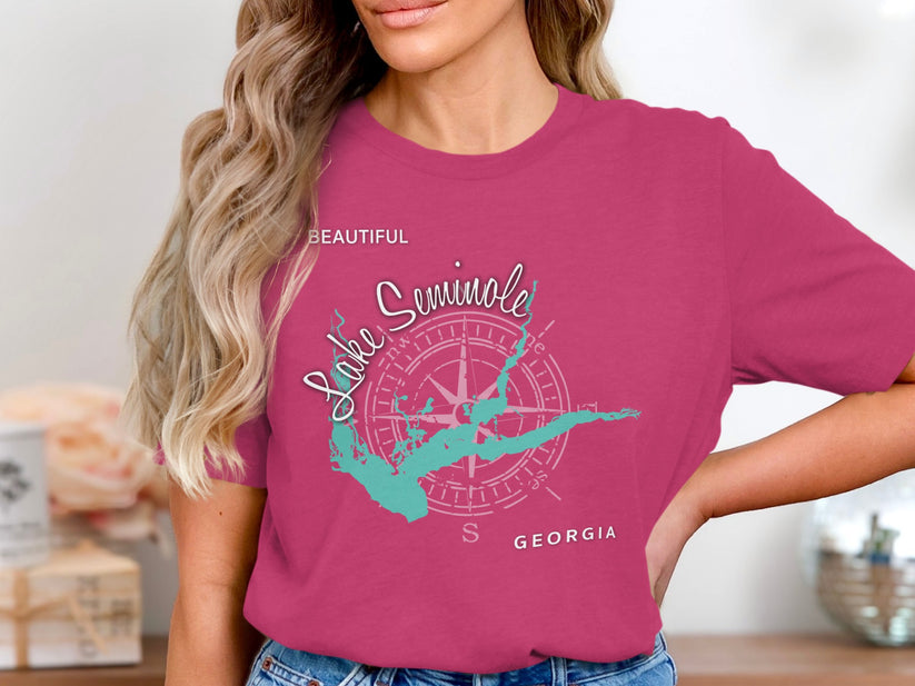 Pink t-shirt with "Lake Seminole Beautiful Georgia" and compass rose map.