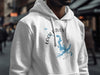 White hoodie with Loch Raven Maryland map and compass design
