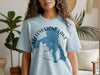 Light blue t-shirt with Yellowstone Lake map and compass design.