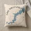 Cream pillow with blue Lake Wallenpaupack map and compass graphic, Pennsylvania text.
