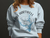 Light blue sweatshirt with Lake Hartwell compass design and South Carolina map.