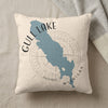 Pillow with Gull Lake Michigan map design and compass rose.