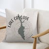 Pillow with Lake Cascade, Idaho map, and compass rose design.