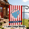 Customizable Lake Perris California flag with red and white stripes.