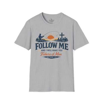 Follow Me Fishers of Men T-Shirt | Christian Fishing Faith Tee Scripture Bible Verse Gift Shirt