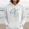 White hoodie with "Hyco Lake North Carolina" and lake map graphic.