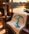 Woven blanket with Lake Wappapello Missouri map and compass design.