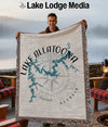 Fringed throw blanket with a blue Lake Allatoona map over a compass rose.