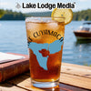 Glass of iced tea with a lemon slice, featuring "Lake Cuyamaca" graphic.