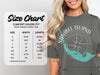 Size chart for Comfort Colors 1717 heavyweight adult tee, measured in inches.