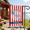 Garden flag with red and white stripes, Lake Tobesofkee Georgia, and "The Smith Family".