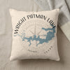 Cream pillow with Wright Patman Lake map and compass design, Texas.