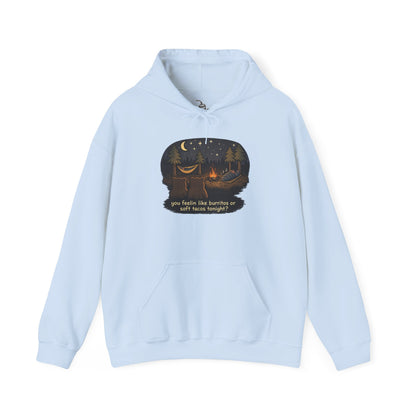 Campfire Bears Humor Hoodie, People in Sleeping Bags are Bear Burritos and Tacos Joke, Camping Hiking Smores Bonfire Apparel
