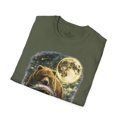 Kodiak Brown Bear Night Fishing with Salmon T-Shirt Midnight Hunting Rustic Forest Animal Art Gift Shirt ULTRA SOFT Shirt