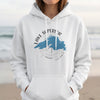 White hoodie with Lake Superior and Ontario map graphic.