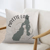 Pillow with Payette Lake map graphic, compass rose, and "IDAHO" text.