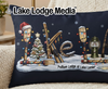 Pillows with "Lake Lodge Media" and "Pulliam Lodge at Lake Lanier" text show holiday decor.