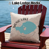 Beige pillow with Mono Lake California map design on Adirondack chair.