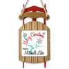 Sled ornament with "Merry Christmas From Mitchell Lake" text and snowflakes.