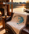 Tapestry throw with Lake Charleston map, compass, and "ONTARIO" text.