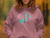 Rose pink hoodie with "Pine Flat Lake California" map and compass graphic.