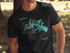 Black t-shirt featuring a map of Canyon Lake, Texas, with a compass rose.